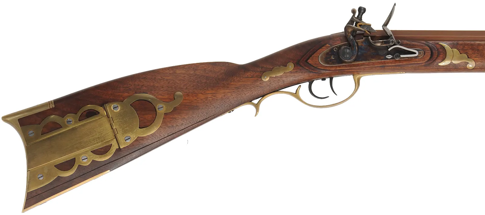 Pennsylvania Rifle,
.50 caliber, 41-1/2" barrel,
flintlock, walnut, brass trim, inlays,
used, from a kit, by Davide Pedersoli