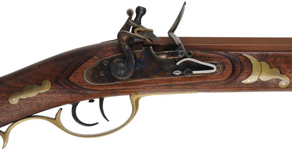 Pennsylvania Rifle,
.50 caliber, 41-1/2" barrel,
flintlock, walnut, brass trim, inlays,
used, from a kit, by Davide Pedersoli