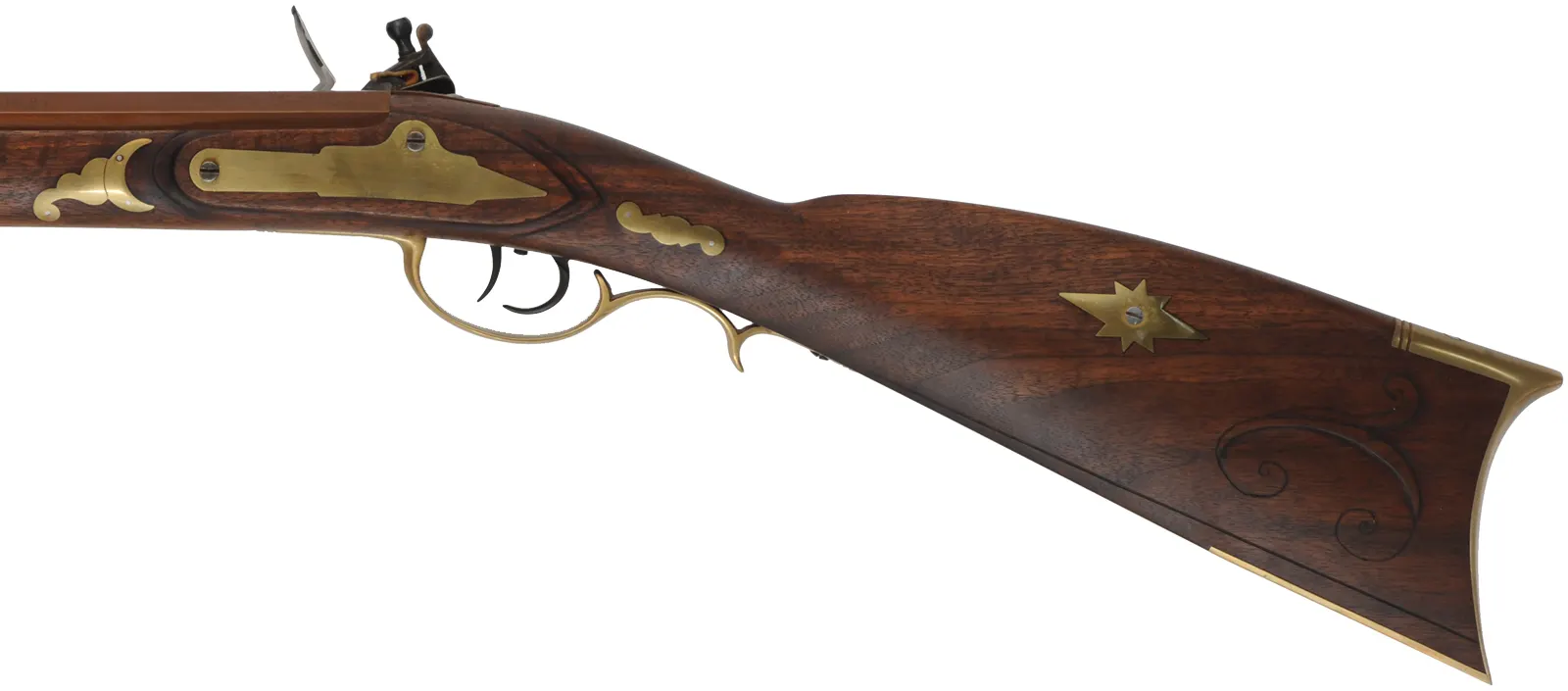 Pennsylvania Rifle,
.50 caliber, 41-1/2" barrel,
flintlock, walnut, brass trim, inlays,
used, from a kit, by Davide Pedersoli