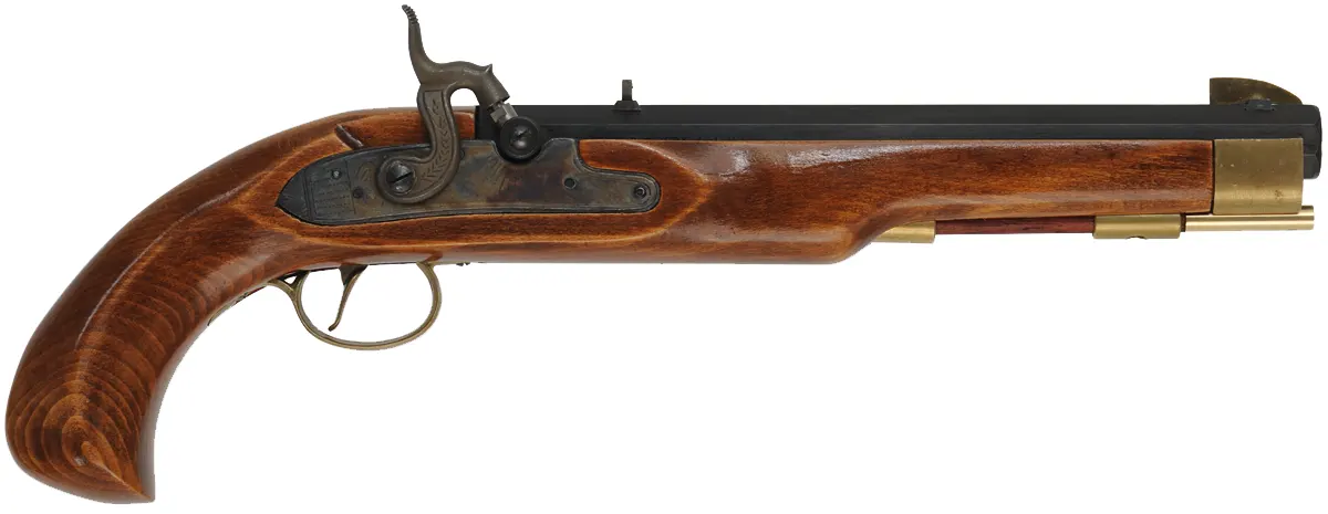 Kentucky Pistol,
.50 caliber, 10" barrel, 
Maslin percussion lock, beech, brass trim, 
used, assembled from a kit by CVA - Connecticut Valley Arms
