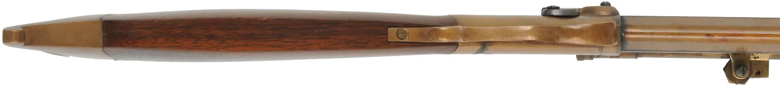 Mowrey Target Rifle,
.50 caliber, 32" barrel, 
percussion, brass frame, walnut, brass forearm,
Dixie Gun Works brass scope, used