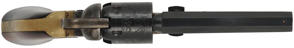 1849 Colt Pocket Model Revolver,
.31 caliber, 4" barrel,
percussion, steel frame, walnut,
used by A. Uberti
