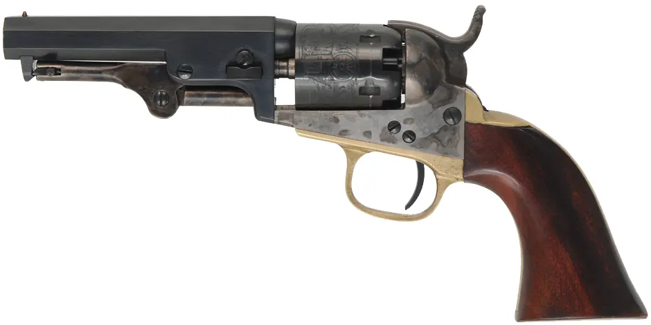 1849 Colt Pocket Model Revolver,
.31 caliber, 4" barrel,
percussion, steel frame, walnut,
used by A. Uberti