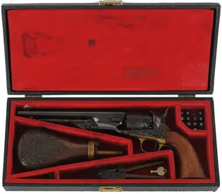 Colt 1860 Army Revolver,
.44 caliber, 8" barrel,
blued steel backstrap, brass triggerguard,  
cased with accessories,
by COLT - Second Generation