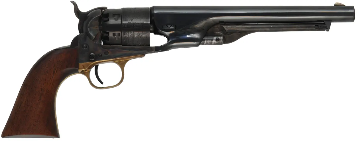 Colt 1860 Army Revolver,
.44 caliber, 8" barrel,
blued steel backstrap, brass triggerguard,  
cased with accessories,
by COLT - Second Generation