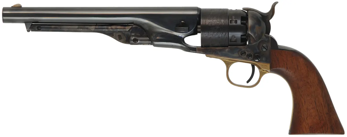 Colt 1860 Army Revolver,
.44 caliber, 8" barrel,
blued steel backstrap, brass triggerguard,  
cased with accessories,
by COLT - Second Generation
