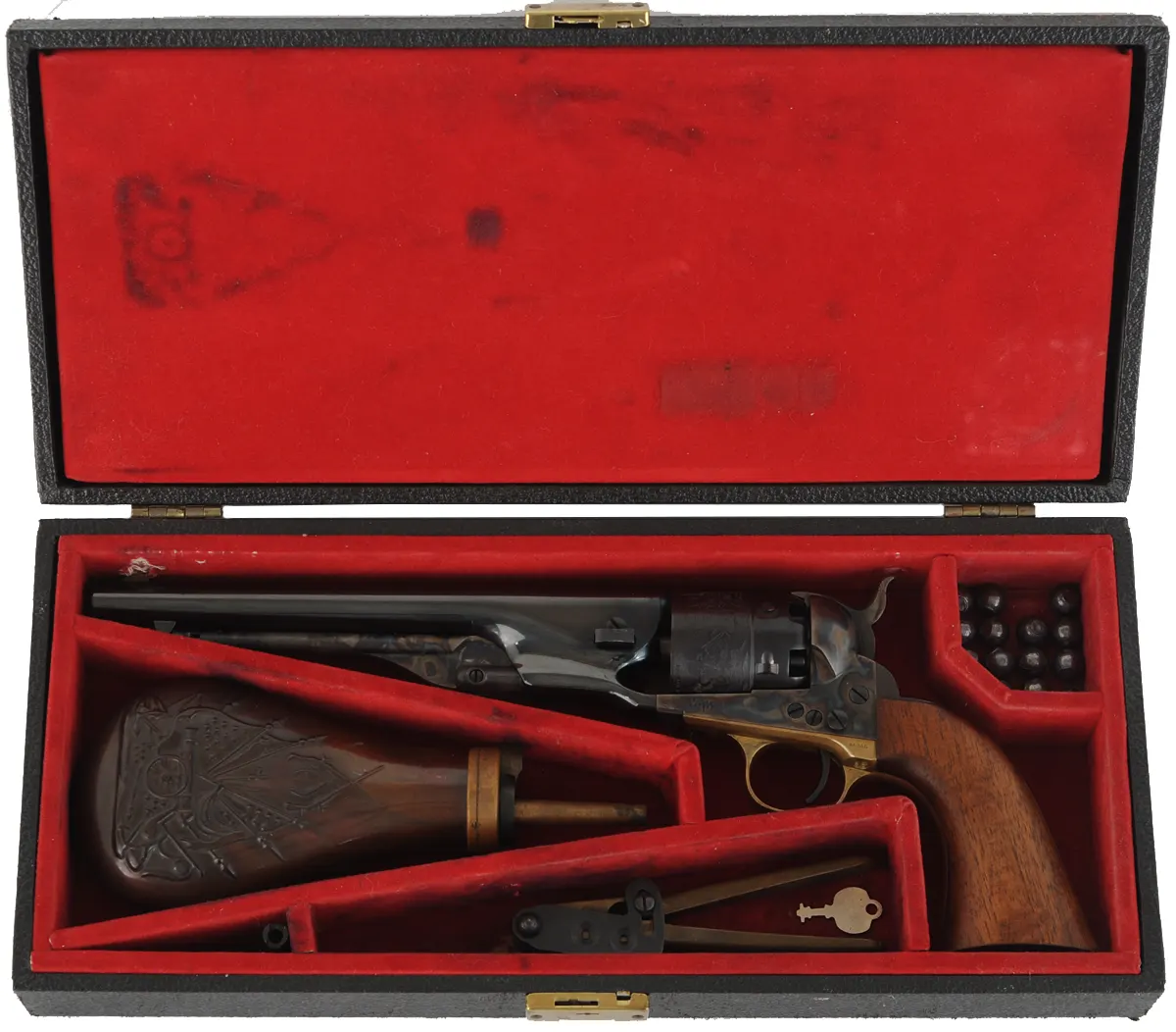 Colt 1860 Army Revolver,
.44 caliber, 8" barrel,
blued steel backstrap, brass triggerguard,  
cased with accessories,
by COLT - Second Generation