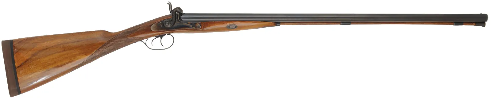 Double Shotgun,
13 gauge, 30" barrels,
percussion, walnut, iron, rubber recoil pad,
used, by Davide Pedersoli