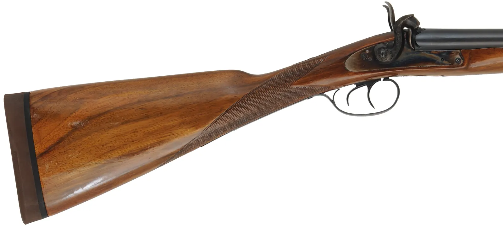 Double Shotgun,
13 gauge, 30" barrels,
percussion, walnut, iron, rubber recoil pad,
used, by Davide Pedersoli