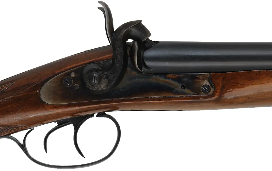 Double Shotgun,
13 gauge, 30" barrels,
percussion, walnut, iron, rubber recoil pad,
used, by Davide Pedersoli