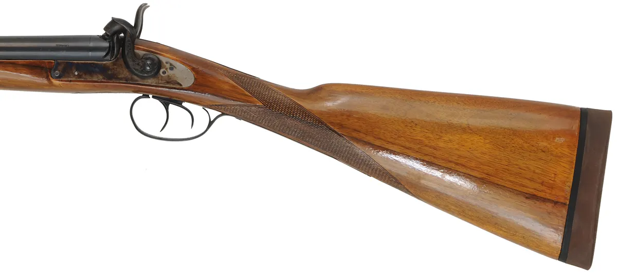 Double Shotgun,
13 gauge, 30" barrels,
percussion, walnut, iron, rubber recoil pad,
used, by Davide Pedersoli