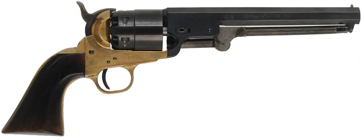 1851 Colt Navy Revolver,
.44 caliber, 7-1/2" barrel,
percussion, brass frame, reshaped grips,
used, by Pietta