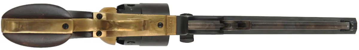 1851 Colt Navy Revolver,
.44 caliber, 7-1/2" barrel,
percussion, brass frame, reshaped grips,
used, by Pietta
