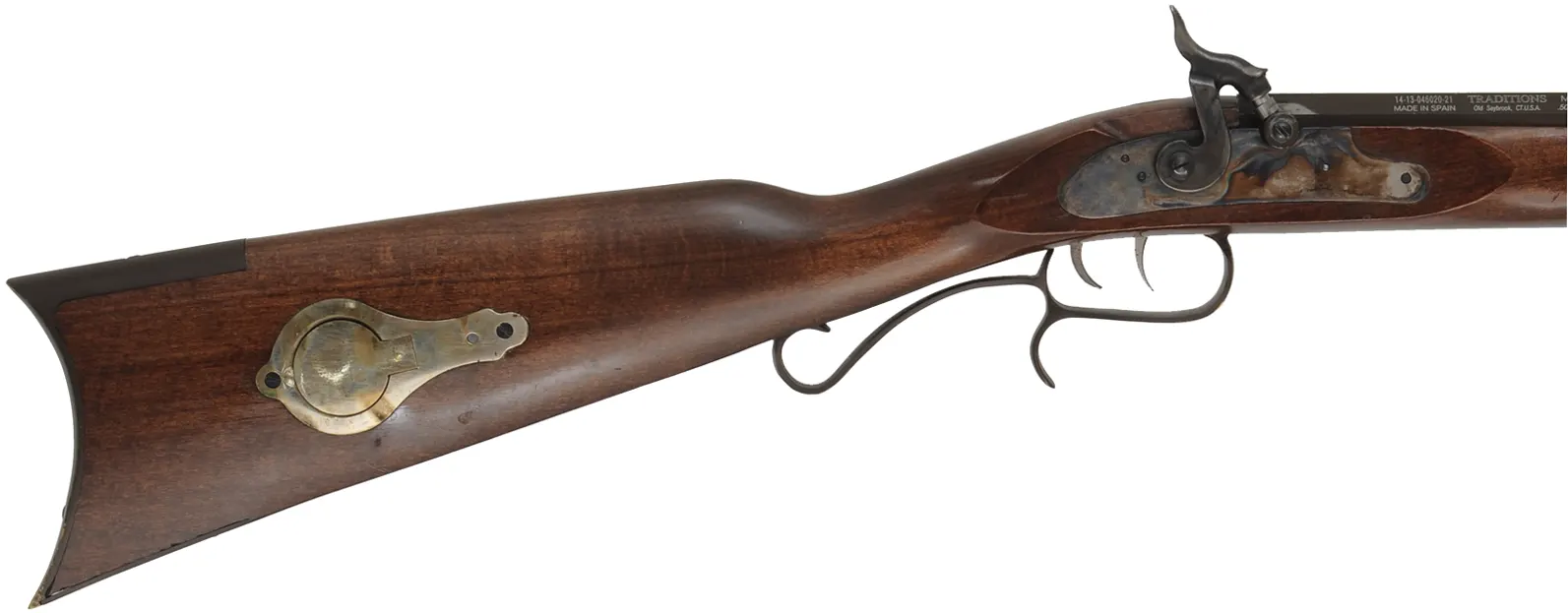 Traditions Mountain Rifle,
.50 caliber, 32" barrel,
percussion, beech, brass furniture with silver accents, 
used, by Traditions