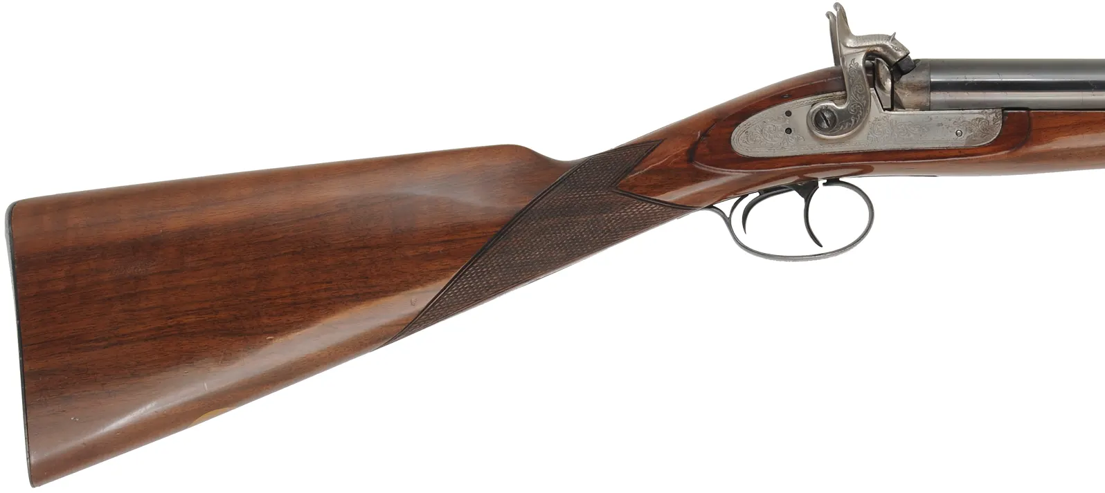 Navy Arms Double Shotgun,
12 gauge, 28" barrels,
percussion, checkered walnut, blued steel,
used, manufactured by Pietta