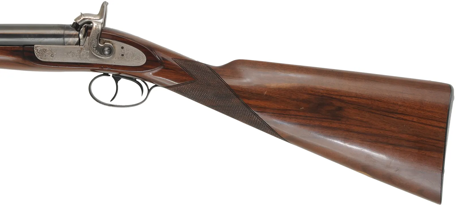 Navy Arms Double Shotgun,
12 gauge, 28" barrels,
percussion, checkered walnut, blued steel,
used, manufactured by Pietta