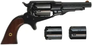 Remington Pocket Model Revolver,
.31 caliber, 3-1/2" barrel,
percussion, steel frame, spur trigger, 
two extra cylinders,
used, by Pietta