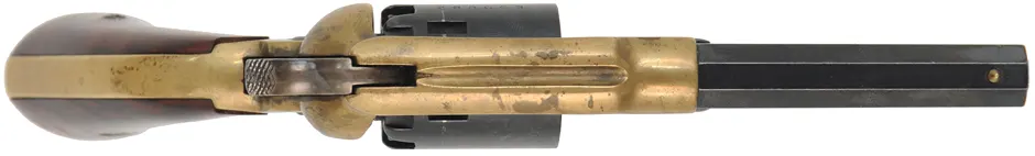 Remington Pocket Model Revolver,
.31 caliber, 3-1/2" barrel, 
percussion, brass frame, spur trigger, 
used, by A.S.M. 