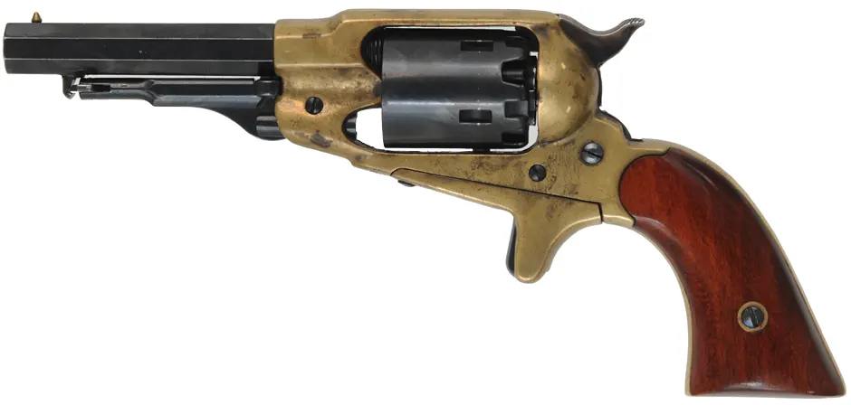 Remington Pocket Model Revolver,
.31 caliber, 3-1/2" barrel, 
percussion, brass frame, spur trigger, 
used, by A.S.M. 