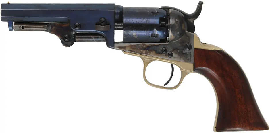 1849 Colt Pocket Model Revolver,
.31 caliber, 4" barrel,
percussion, charcoal blue, walnut,
used by A. Uberti