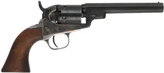 1849 Colt Pocket Model Revolver,
.31 caliber, 5" barrel,
percussion, silver plated brass, walnut,
used, weak hand spring, by A. Uberti