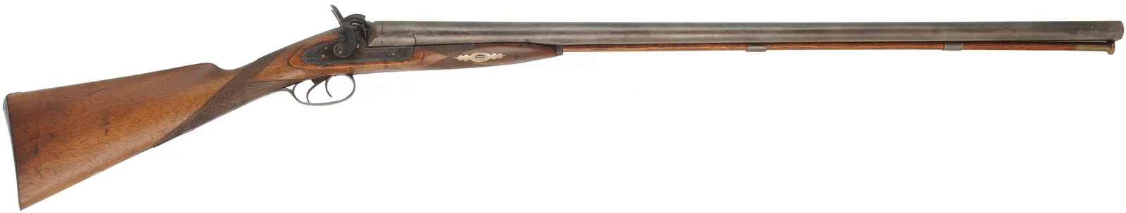 Antique English Double Shotgun,
11 gauge, 34" barrels,
percussion, walnut, iron trim, 
locks marked Edward Middleton