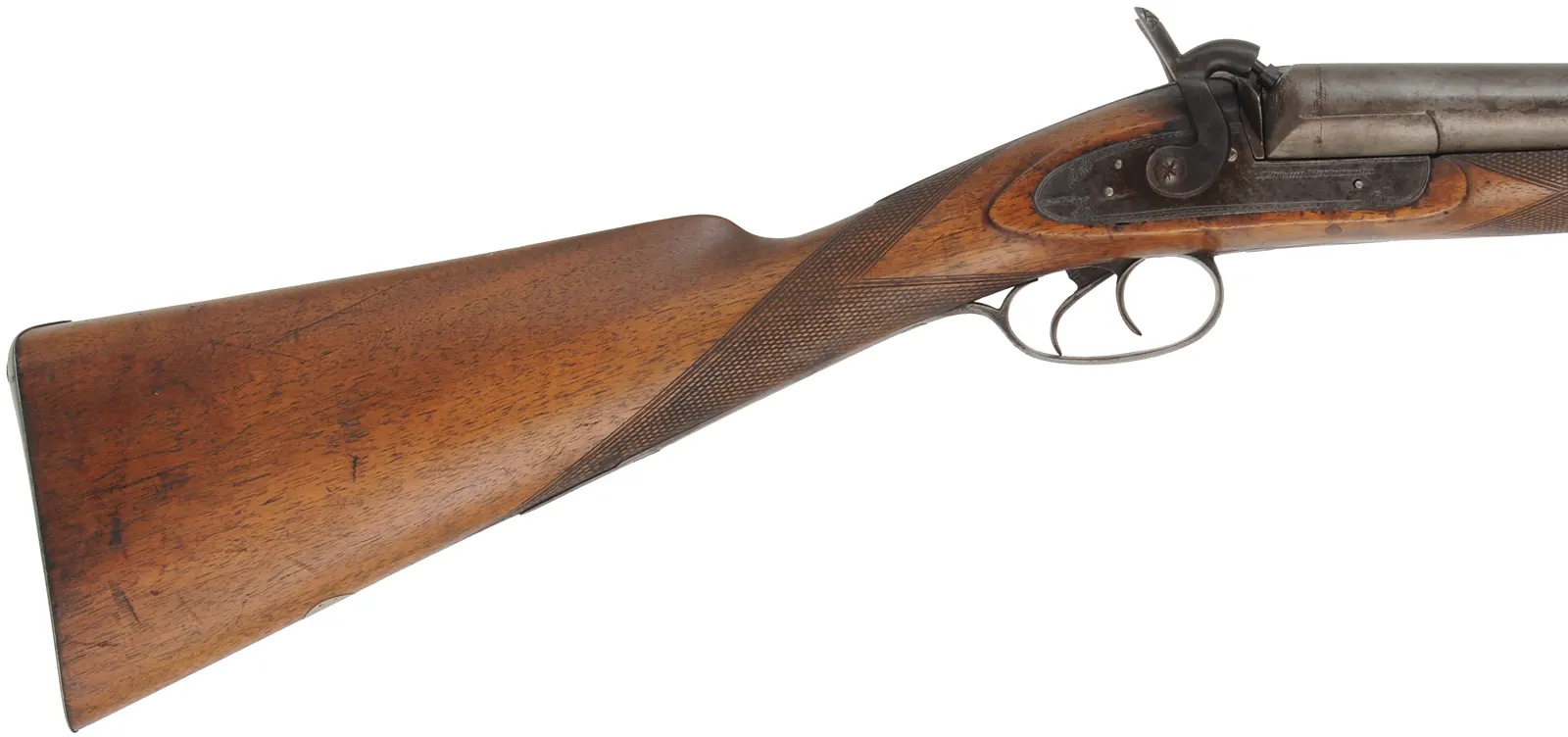 Antique English Double Shotgun,
11 gauge, 34" barrels,
percussion, walnut, iron trim, 
locks marked Edward Middleton