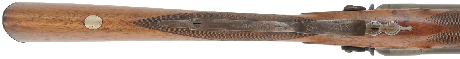 Antique English Double Shotgun,
11 gauge, 34" barrels,
percussion, walnut, iron trim, 
locks marked Edward Middleton