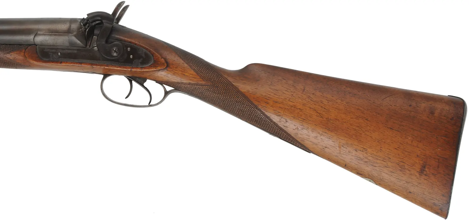 Antique English Double Shotgun,
11 gauge, 34" barrels,
percussion, walnut, iron trim, 
locks marked Edward Middleton