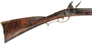 Virginia Valley Longrifle,
.54 caliber,  39-3/4" swamped barrel, 
round faced flintlock, curly maple, brass,
new, unfired 