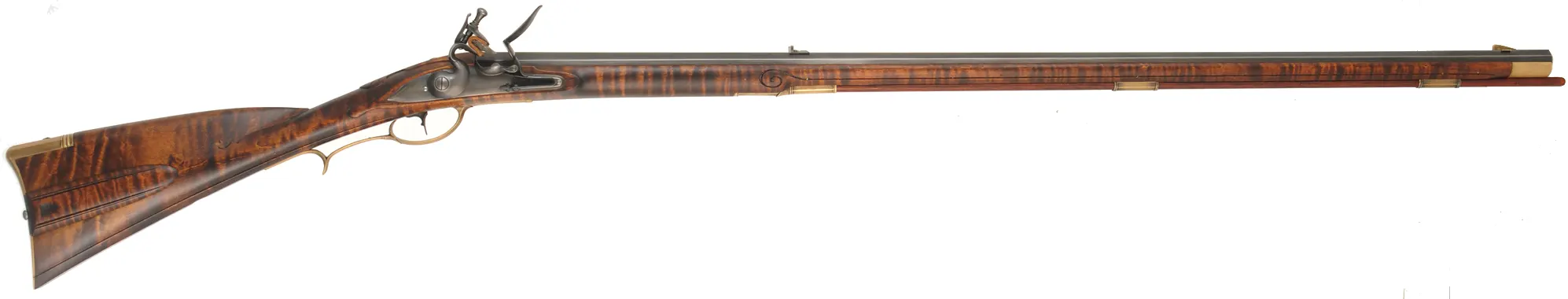 Virginia Valley Longrifle,
.54 caliber,  39-3/4" swamped barrel, 
round faced flintlock, curly maple, brass,
new, unfired 