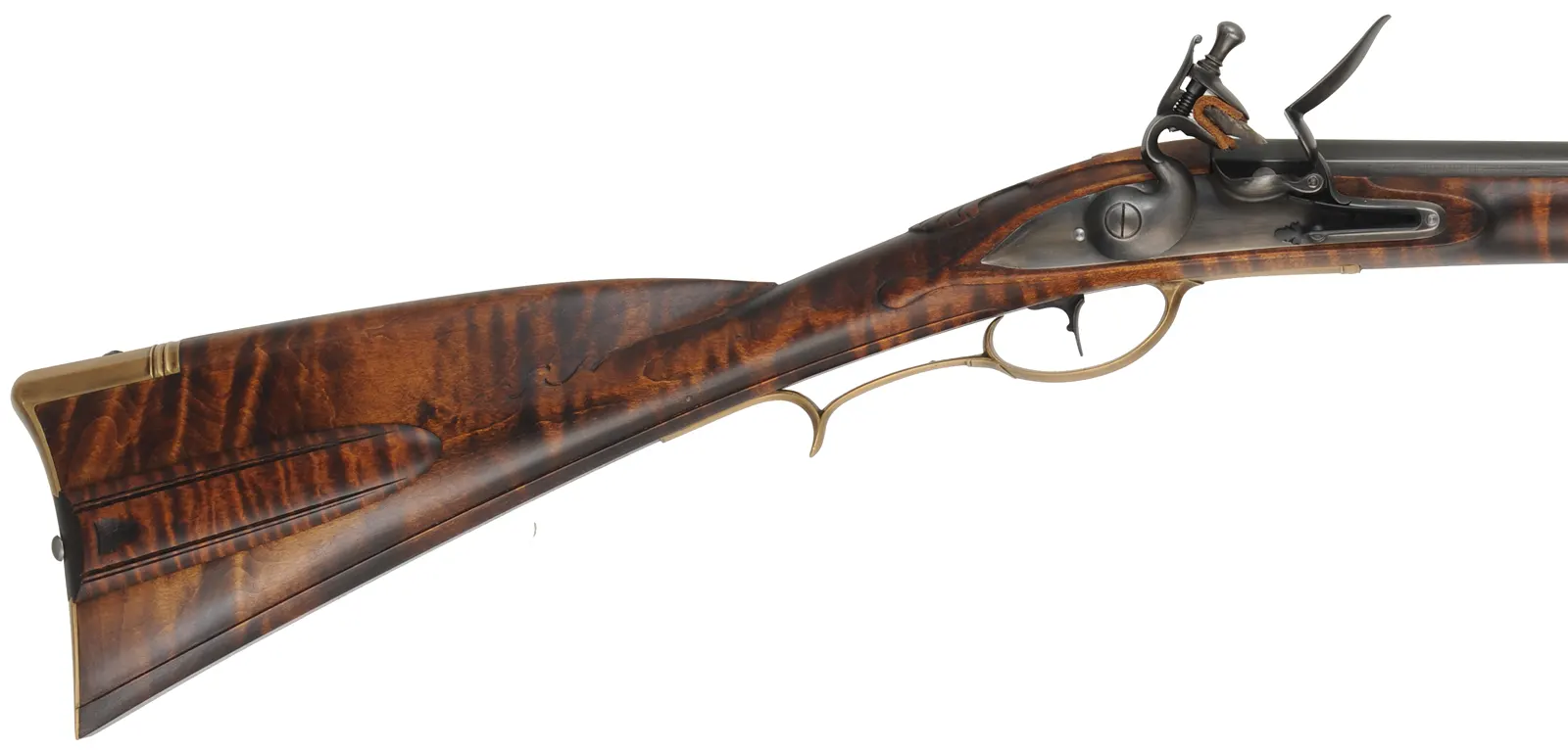 Virginia Valley Longrifle,
.54 caliber,  39-3/4" swamped barrel, 
round faced flintlock, curly maple, brass,
new, unfired 