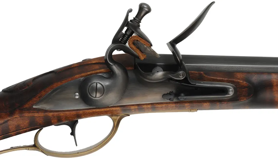 Virginia Valley Longrifle,
.54 caliber,  39-3/4" swamped barrel, 
round faced flintlock, curly maple, brass,
new, unfired 