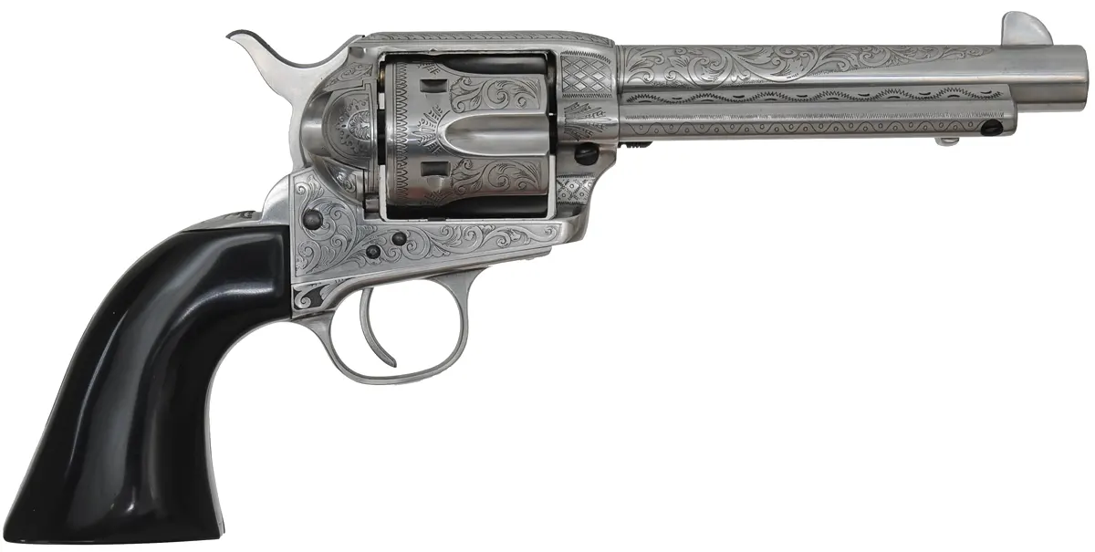 Uberti 1873 Cattleman,
caliber .45 Colt, 5-1/2" barrel,
engraved, black buffalo polymer grips,
as-new, with factory box, by Aldo Uberti ~ Italy