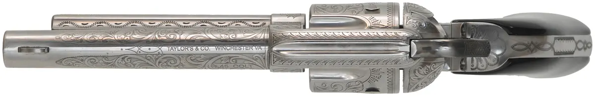 Uberti 1873 Cattleman,
caliber .45 Colt, 5-1/2" barrel,
engraved, black buffalo polymer grips,
as-new, with factory box, by Aldo Uberti ~ Italy