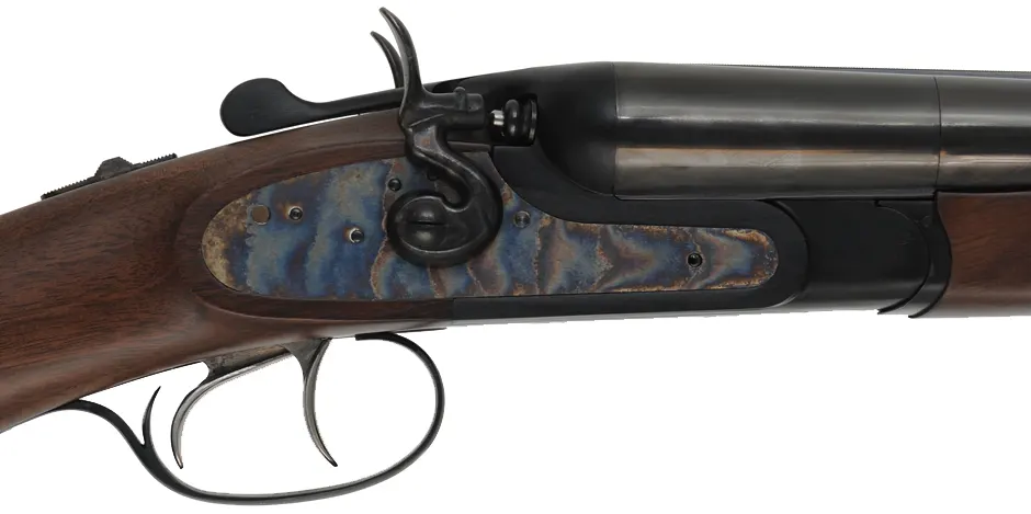 1878 Coach Gun,
12 gauge 3" chambers, 20" barrels,
checkered walnut, iron trim,
as-new, with box, by Pietta