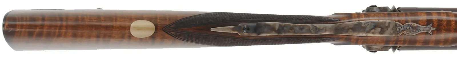 Old English Double Shotgun,
12 gauge with choke tubes, 27-9/16" barrels,
percussion, maple, color case hardened,
new, with box, by Davide Pedersoli