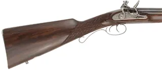 Classic Deluxe Double Barrel Flint Shotgun,
20 gauge, 28" barrels,
flintlock, checkered walnut, iron,
new, in case, by Davide Pedersoli