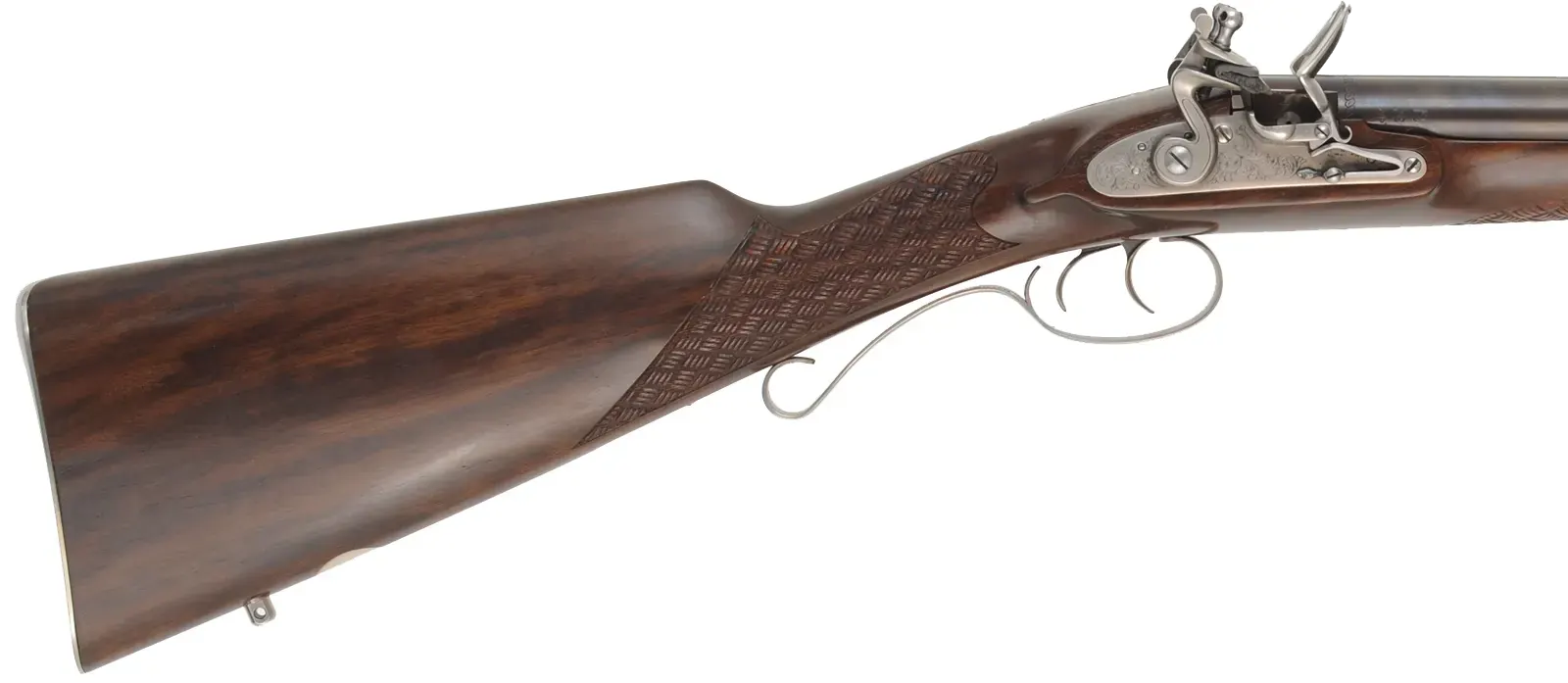 Classic Deluxe Double Barrel Flint Shotgun,
20 gauge, 28" barrels,
flintlock, checkered walnut, iron,
new, in case, by Davide Pedersoli