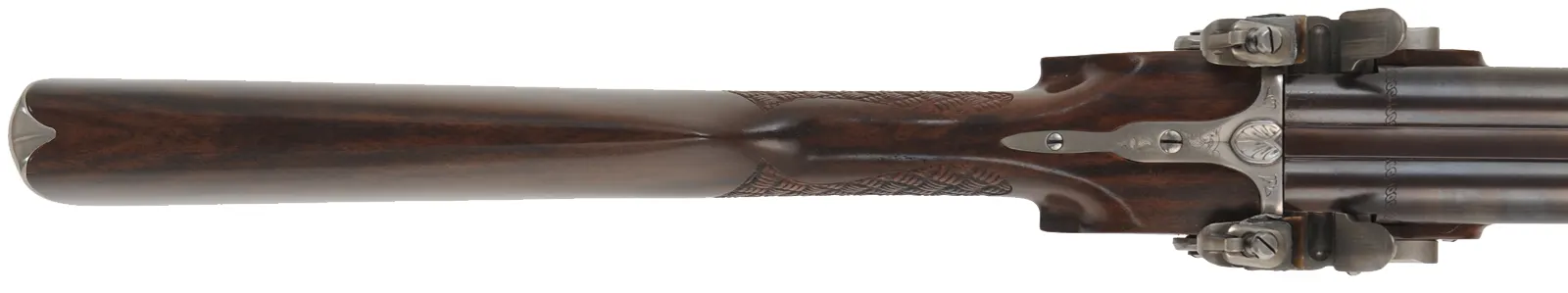 Classic Deluxe Double Barrel Flint Shotgun,
20 gauge, 28" barrels,
flintlock, checkered walnut, iron,
new, in case, by Davide Pedersoli