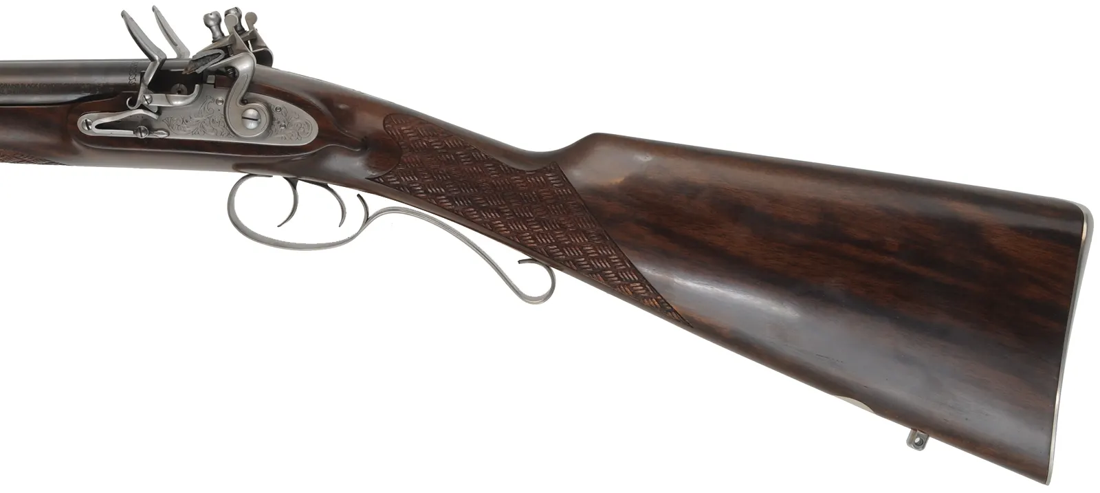 Classic Deluxe Double Barrel Flint Shotgun,
20 gauge, 28" barrels,
flintlock, checkered walnut, iron,
new, in case, by Davide Pedersoli