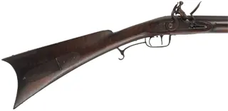 Southern Mountain Rifle, 
.36 caliber, 44" swamped Green Mountain barrel,
Chamber's Ketland flintlock, maple, iron,
used, attributed to J. Schell