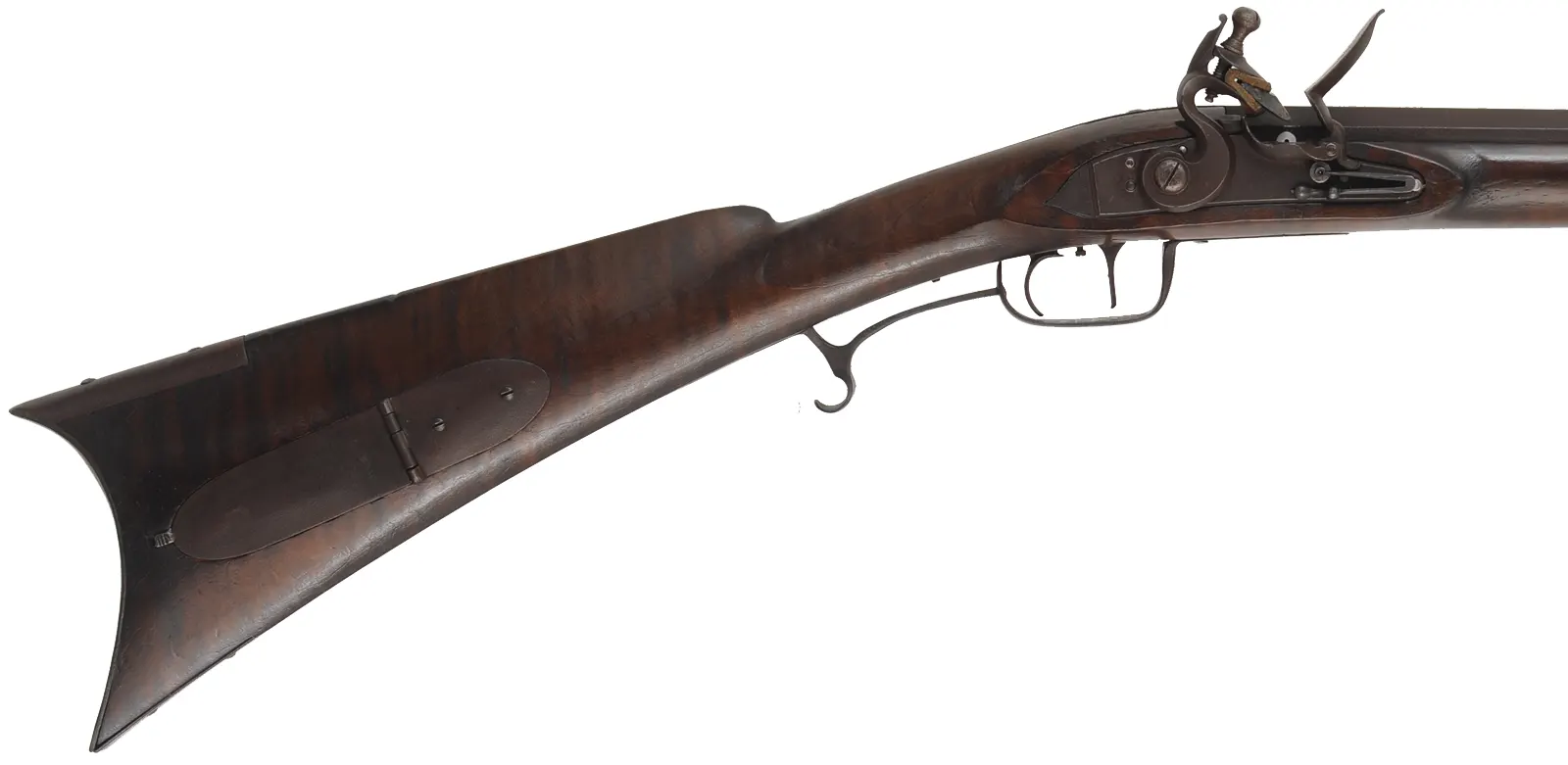 Southern Mountain Rifle, 
.36 caliber, 44" swamped Green Mountain barrel,
Chamber's Ketland flintlock, maple, iron,
used, attributed to J. Schell
