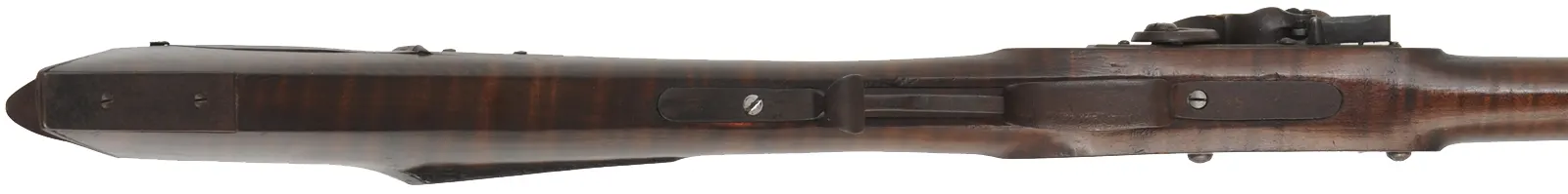 Southern Mountain Rifle, 
.36 caliber, 44" swamped Green Mountain barrel,
Chamber's Ketland flintlock, maple, iron,
used, attributed to J. Schell