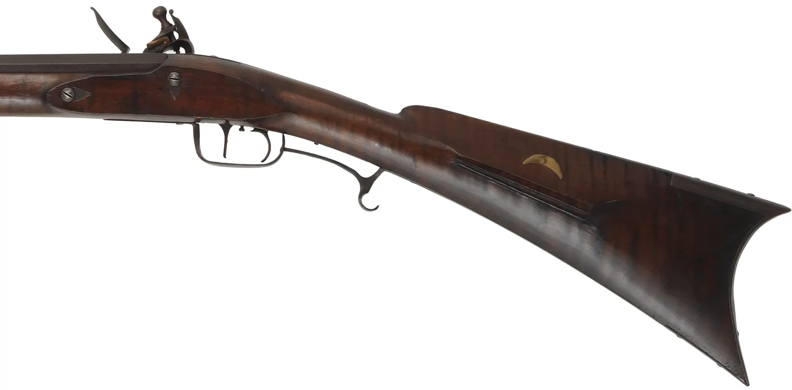 Southern Mountain Rifle, 
.36 caliber, 44" swamped Green Mountain barrel,
Chamber's Ketland flintlock, maple, iron,
used, attributed to J. Schell