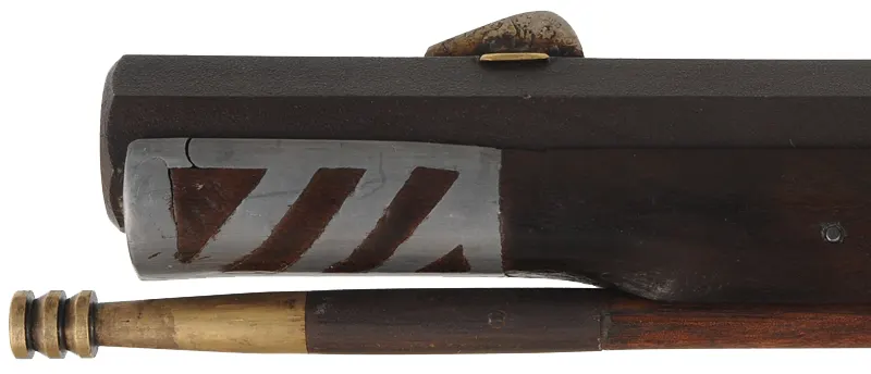Southern Mountain Rifle, 
.36 caliber, 44" swamped Green Mountain barrel,
Chamber's Ketland flintlock, maple, iron,
used, attributed to J. Schell
