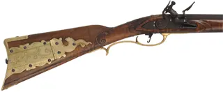 J. Bonewitz Longrifle,
.50 caliber, 42" Rice swamped barrel,
Chamber's flintlock, curly maple, brass,  
new, by J. Bohan