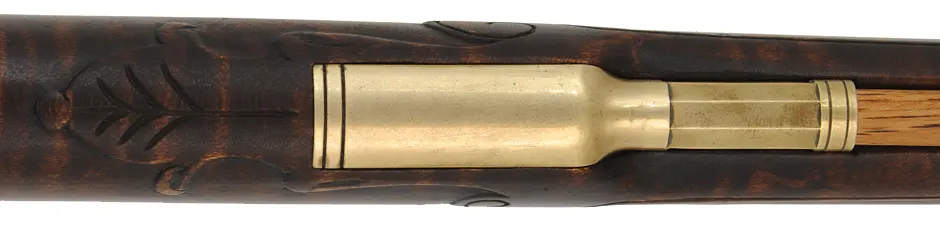 J. Bonewitz Longrifle,
.50 caliber, 42" Rice swamped barrel,
Chamber's flintlock, curly maple, brass,  
new, by J. Bohan