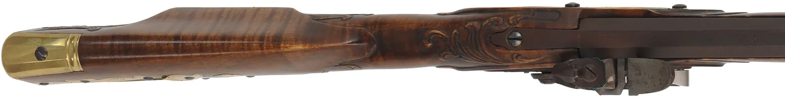 J. Bonewitz Longrifle,
.50 caliber, 42" Rice swamped barrel,
Chamber's flintlock, curly maple, brass,  
new, by J. Bohan