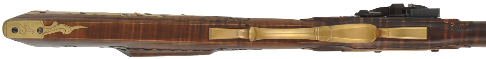 J. Bonewitz Longrifle,
.50 caliber, 42" Rice swamped barrel,
Chamber's flintlock, curly maple, brass,  
new, by J. Bohan